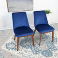 Chaises de salle à manger en velours bleu marine/beige, style mid-century, lot de 2