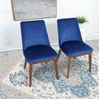 Chaises de salle à manger en velours bleu marine/beige, style mid-century, lot de 2