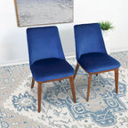 Chaises de salle à manger en velours bleu marine/beige, style mid-century, lot de 2