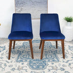 Chaises de salle à manger en velours bleu marine/beige, style mid-century, lot de 2