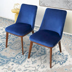 Chaises de salle à manger en velours bleu marine/beige, style mid-century, lot de 2