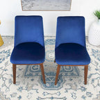 Chaises de salle à manger en velours bleu marine/beige, style mid-century, lot de 2