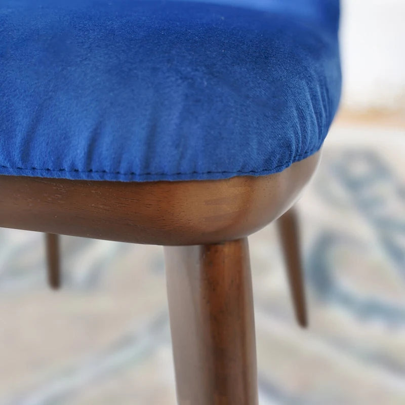 Chaises de salle à manger en velours bleu marine/beige, style mid-century, lot de 2