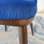 Chaises de salle à manger en velours bleu marine/beige, style mid-century, lot de 2