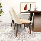 Chaises de salle à manger en velours bleu marine/beige, style mid-century, lot de 2