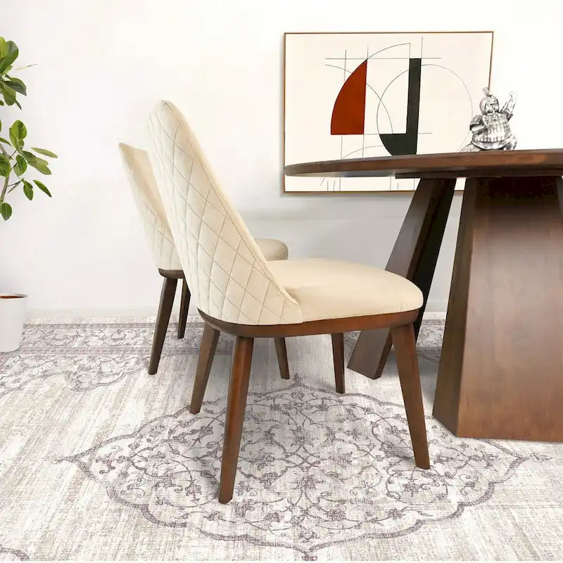 Chaises de salle à manger en velours bleu marine/beige, style mid-century, lot de 2