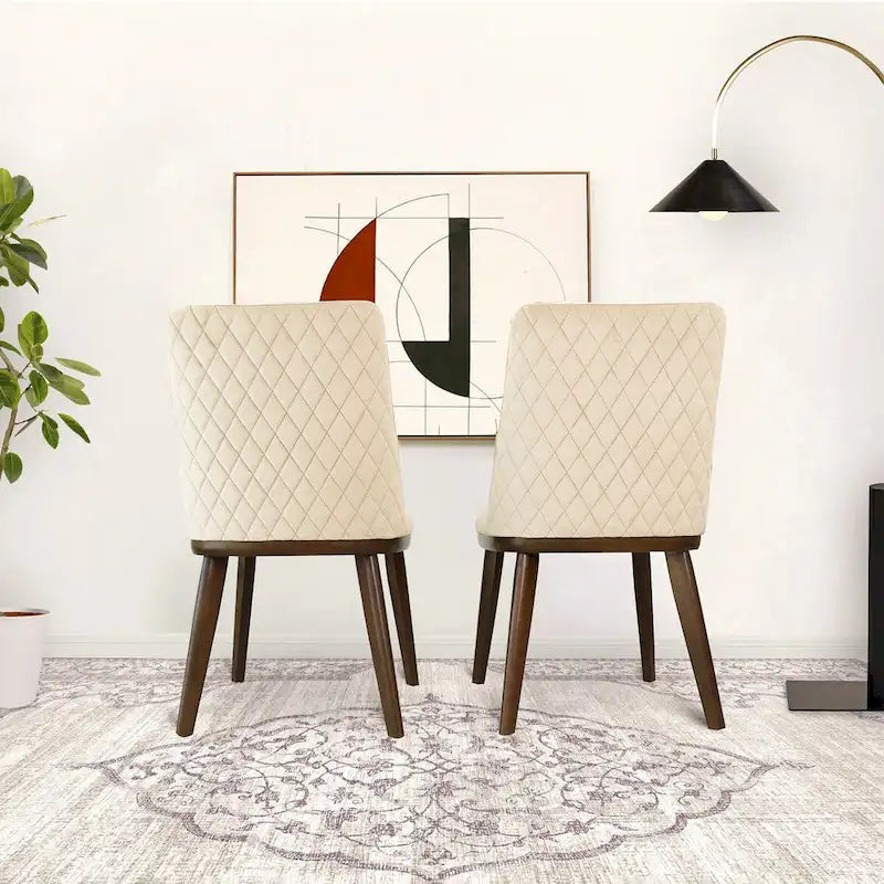 Chaises de salle à manger en velours bleu marine/beige, style mid-century, lot de 2