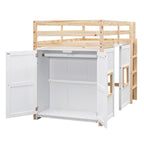 Lit mezzanine jumeau gris/blanc avec armoire intégrée et 2 fenêtres