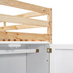 Lit mezzanine jumeau gris/blanc avec armoire intégrée et 2 fenêtres