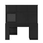 Bureau d'angle en L noir/blanc avec huche, tiroirs, éclairage LED et chargement USB