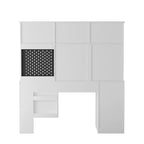 Bureau d'angle en L noir/blanc avec huche, tiroirs, éclairage LED et chargement USB