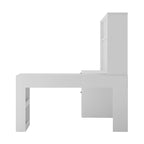 Bureau d'angle en L noir/blanc avec huche, tiroirs, éclairage LED et chargement USB