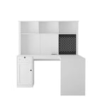 Bureau d'angle en L noir/blanc avec huche, tiroirs, éclairage LED et chargement USB