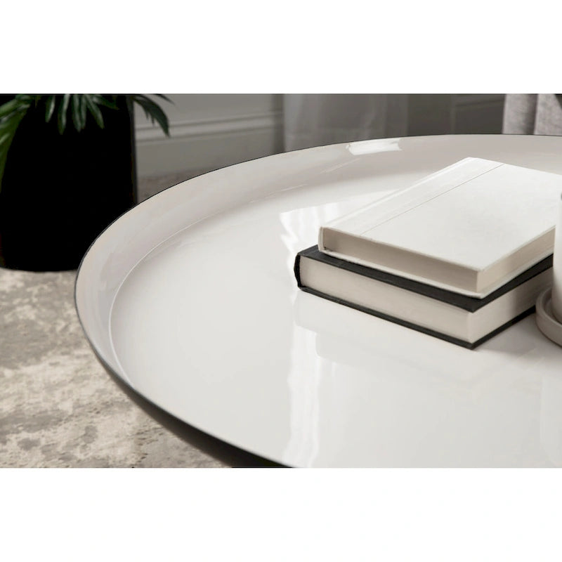 Table Basse Ronde en Métal Blanc/Noir ou Blanc/Or, 63,5 cm de Diamètre