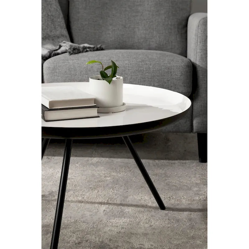 Table Basse Ronde en Métal Blanc/Noir ou Blanc/Or, 63,5 cm de Diamètre