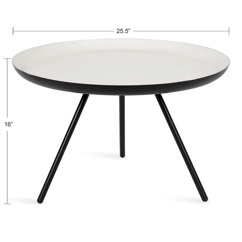 Table Basse Ronde en Métal Blanc/Noir ou Blanc/Or, 63,5 cm de Diamètre
