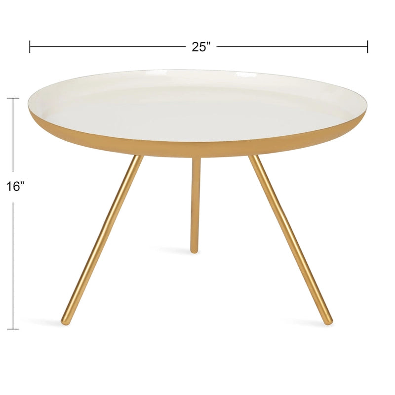 Table Basse Ronde en Métal Blanc/Noir ou Blanc/Or, 63,5 cm de Diamètre