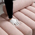 Banc de bout de lit en tissu sherpa rose/beige avec dossier réglable et pieds dorés