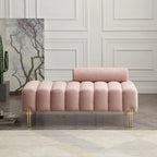Banc de bout de lit en tissu sherpa rose/beige avec dossier réglable et pieds dorés