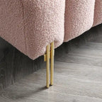 Banc de bout de lit en tissu sherpa rose/beige avec dossier réglable et pieds dorés