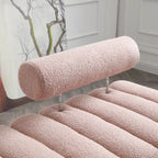 Banc de bout de lit en tissu sherpa rose/beige avec dossier réglable et pieds dorés