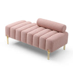 Banc de bout de lit en tissu sherpa rose/beige avec dossier réglable et pieds dorés