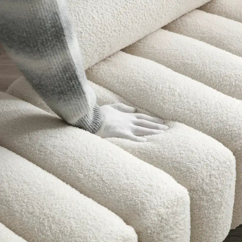 Banc de bout de lit en tissu sherpa rose/beige avec dossier réglable et pieds dorés