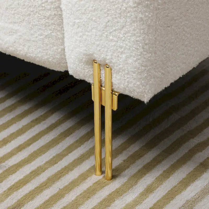 Banc de bout de lit en tissu sherpa rose/beige avec dossier réglable et pieds dorés