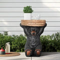 Table d'appoint sur pied Ours de forêt rustique noir, 52,8 cm H