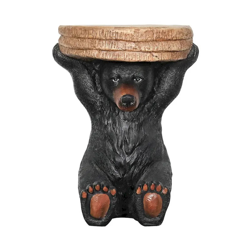 Table d'appoint sur pied Ours de forêt rustique noir, 52,8 cm H