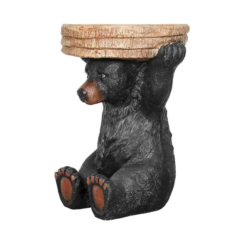 Table d'appoint sur pied Ours de forêt rustique noir, 52,8 cm H