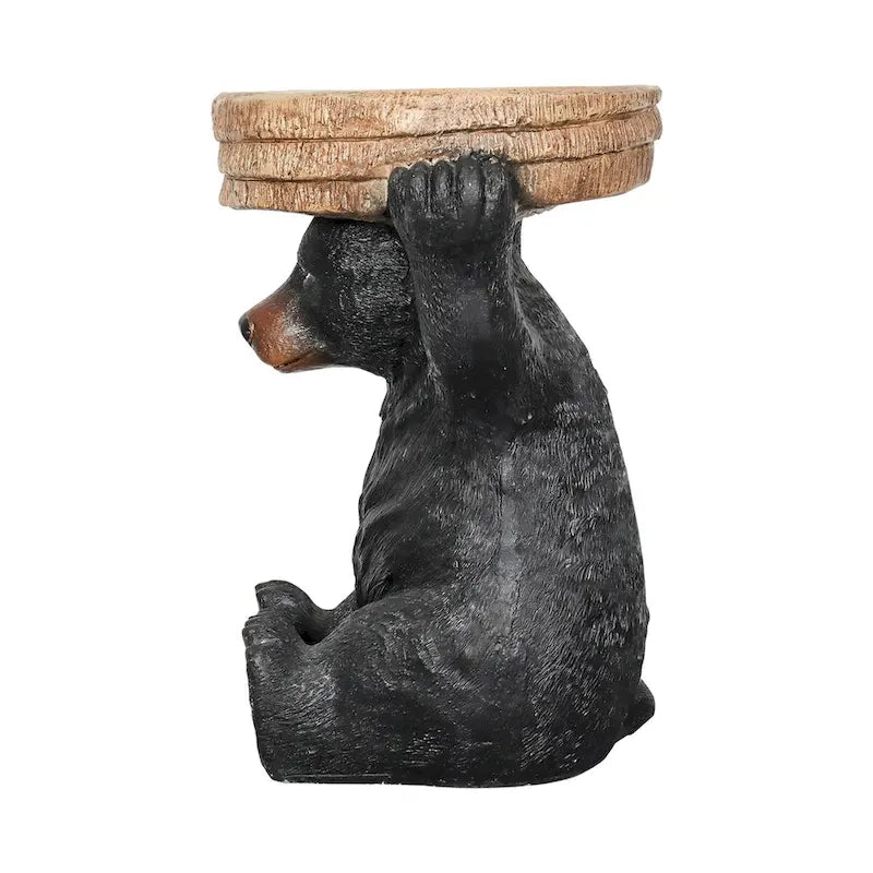 Table d'appoint sur pied Ours de forêt rustique noir, 52,8 cm H