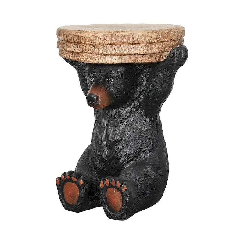 Table d'appoint sur pied Ours de forêt rustique noir, 52,8 cm H