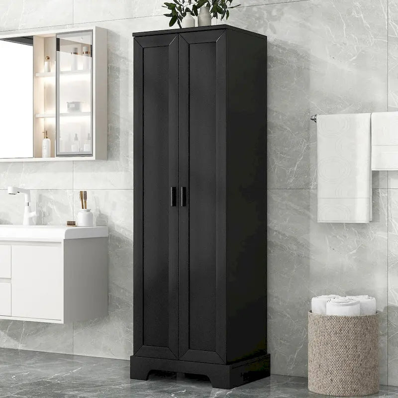 Meuble de rangement à 2 portes avec finition bois noir et étagère réglable, MDF