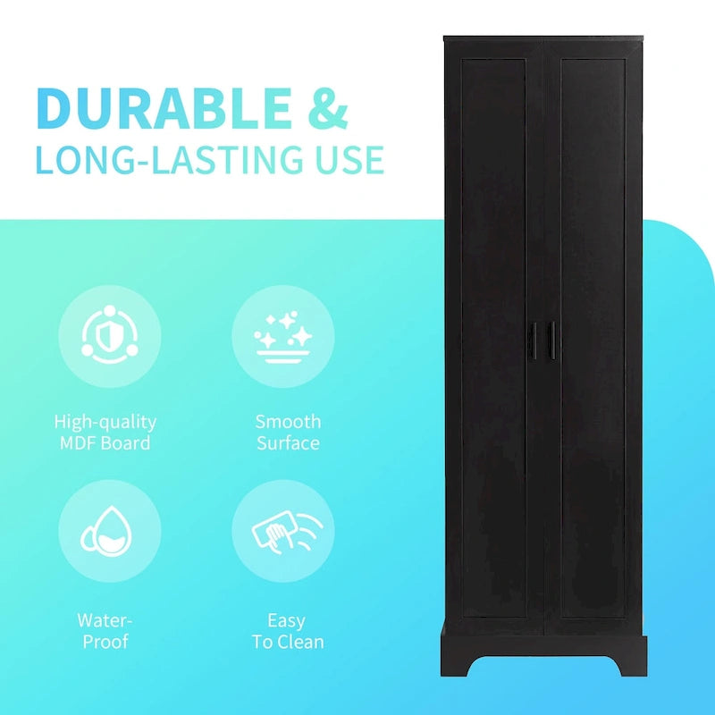 Meuble de rangement à 2 portes avec finition bois noir et étagère réglable, MDF