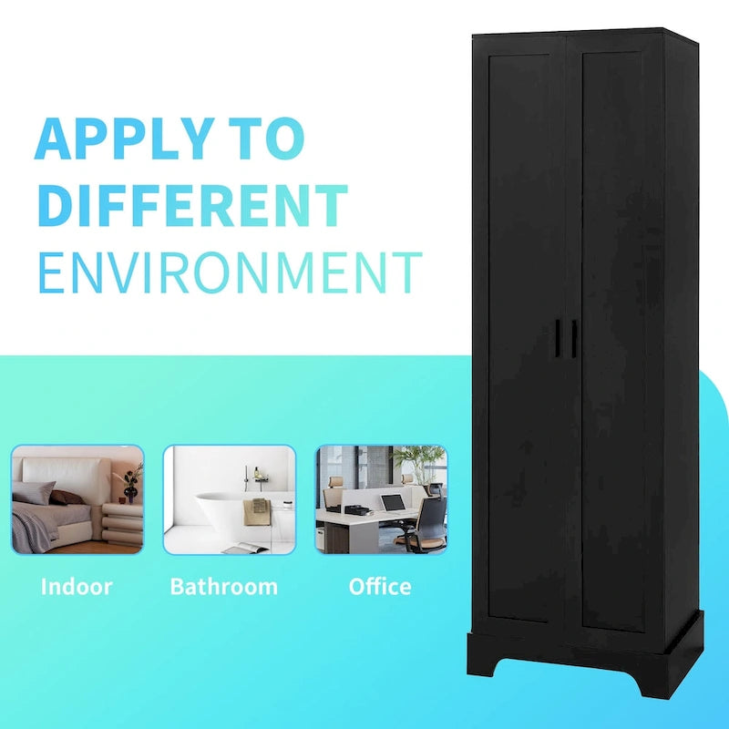 Meuble de rangement à 2 portes avec finition bois noir et étagère réglable, MDF