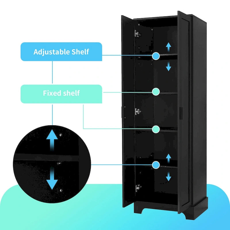 Meuble de rangement à 2 portes avec finition bois noir et étagère réglable, MDF